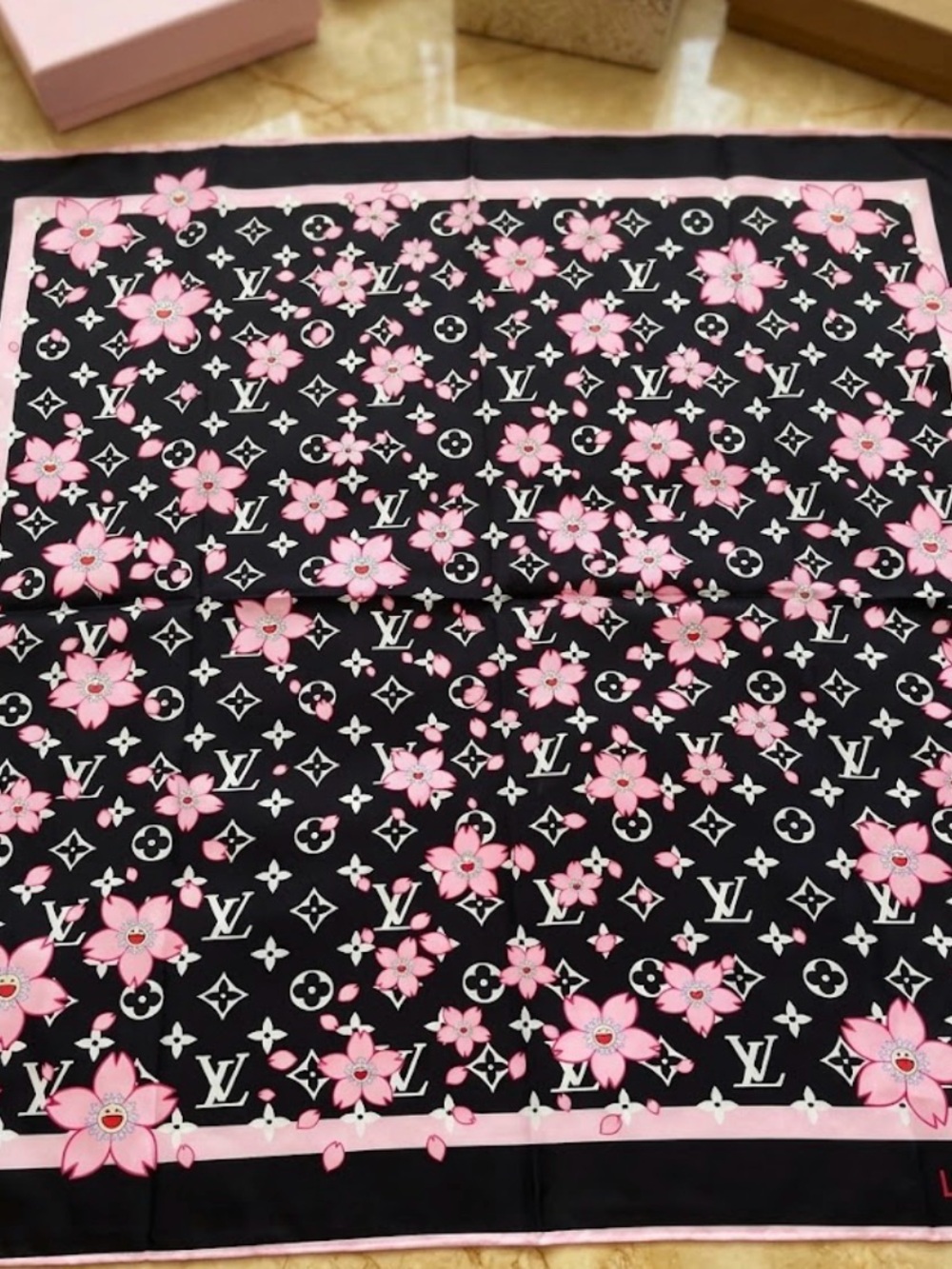 Louis Vuitton × Takashi Murakami Cherry Blossom Handkerchief Scarf Sakura NO BOX